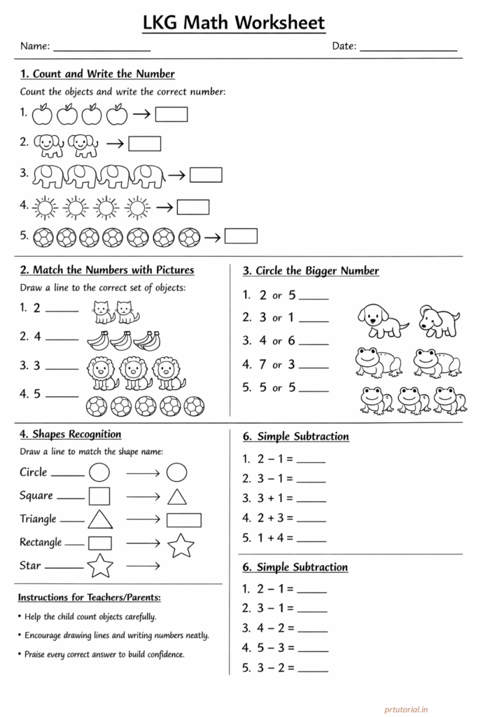 LKG Maths worksheet