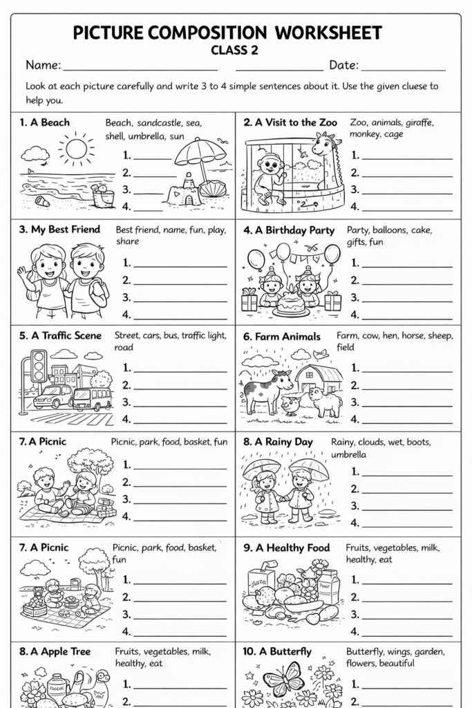 Picture Composition Worksheet for Class 2