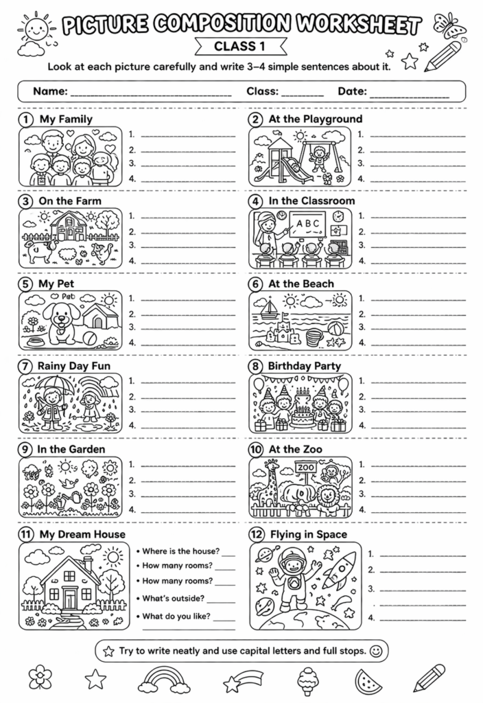 Picture Composition Worksheet for Class-1 
