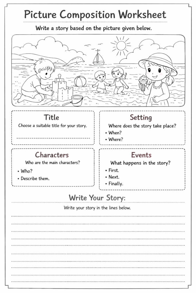 picture composition worksheet class 3