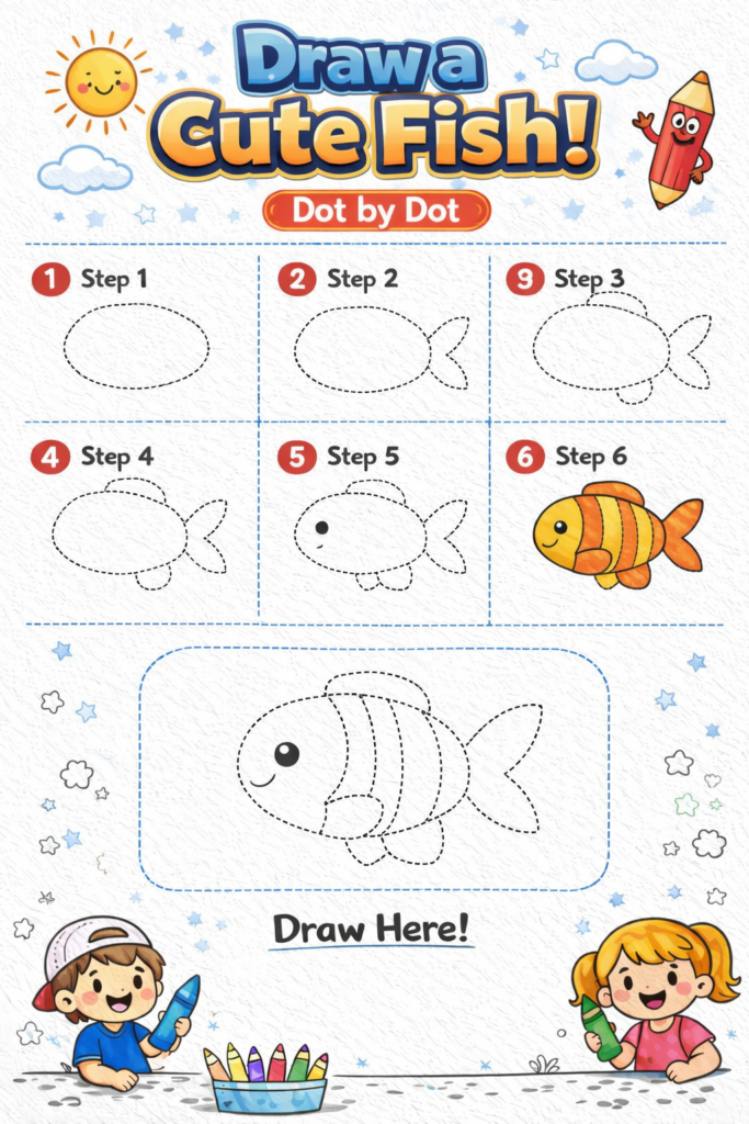step by step fish drawing