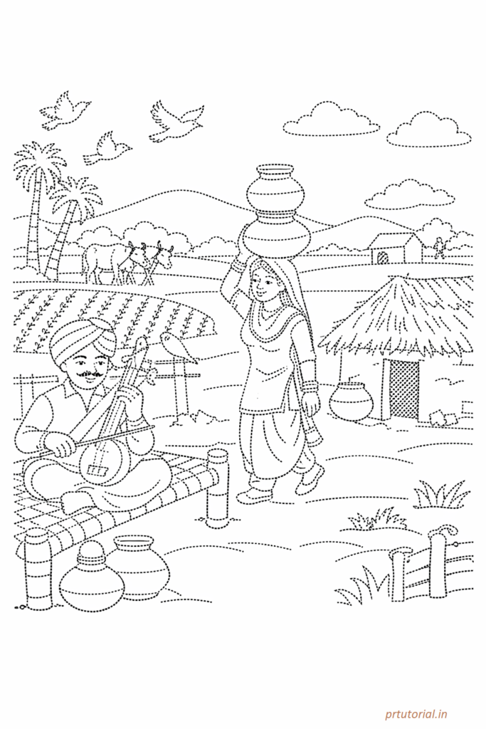 Village Drawing for colouring