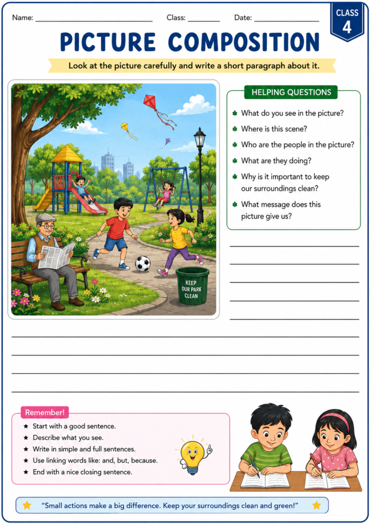 picture composition worksheet for class 4 