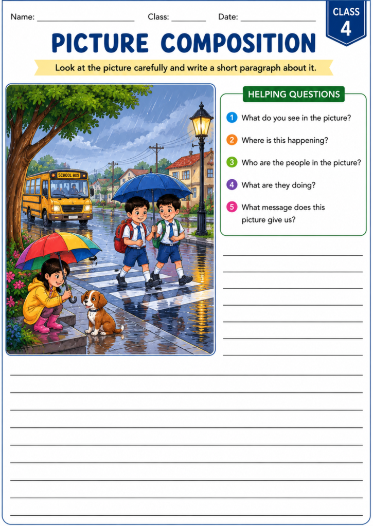 picture composition worksheet-3 for class 4