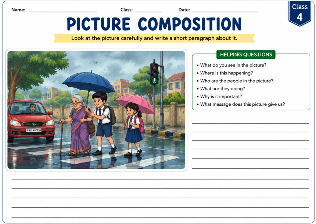 picture composition worksheet-4 for class 4 