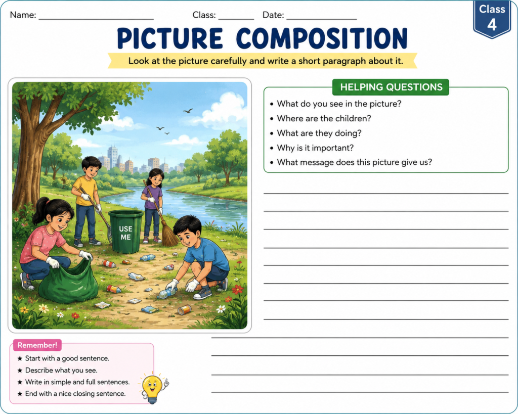 picture composition worksheet for class 4
