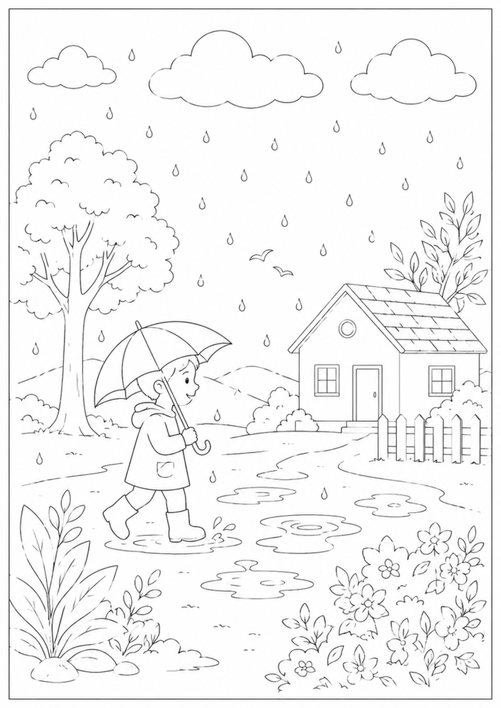 Village River Boat Drawing for Kids 