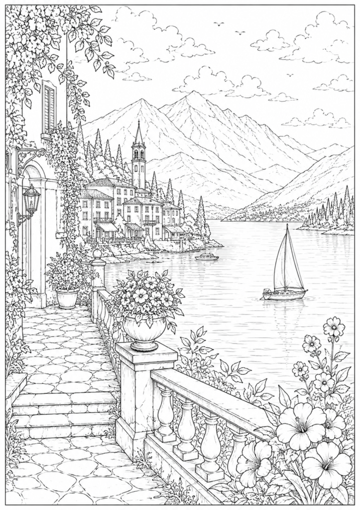 Village River Boat Drawing for Kids 